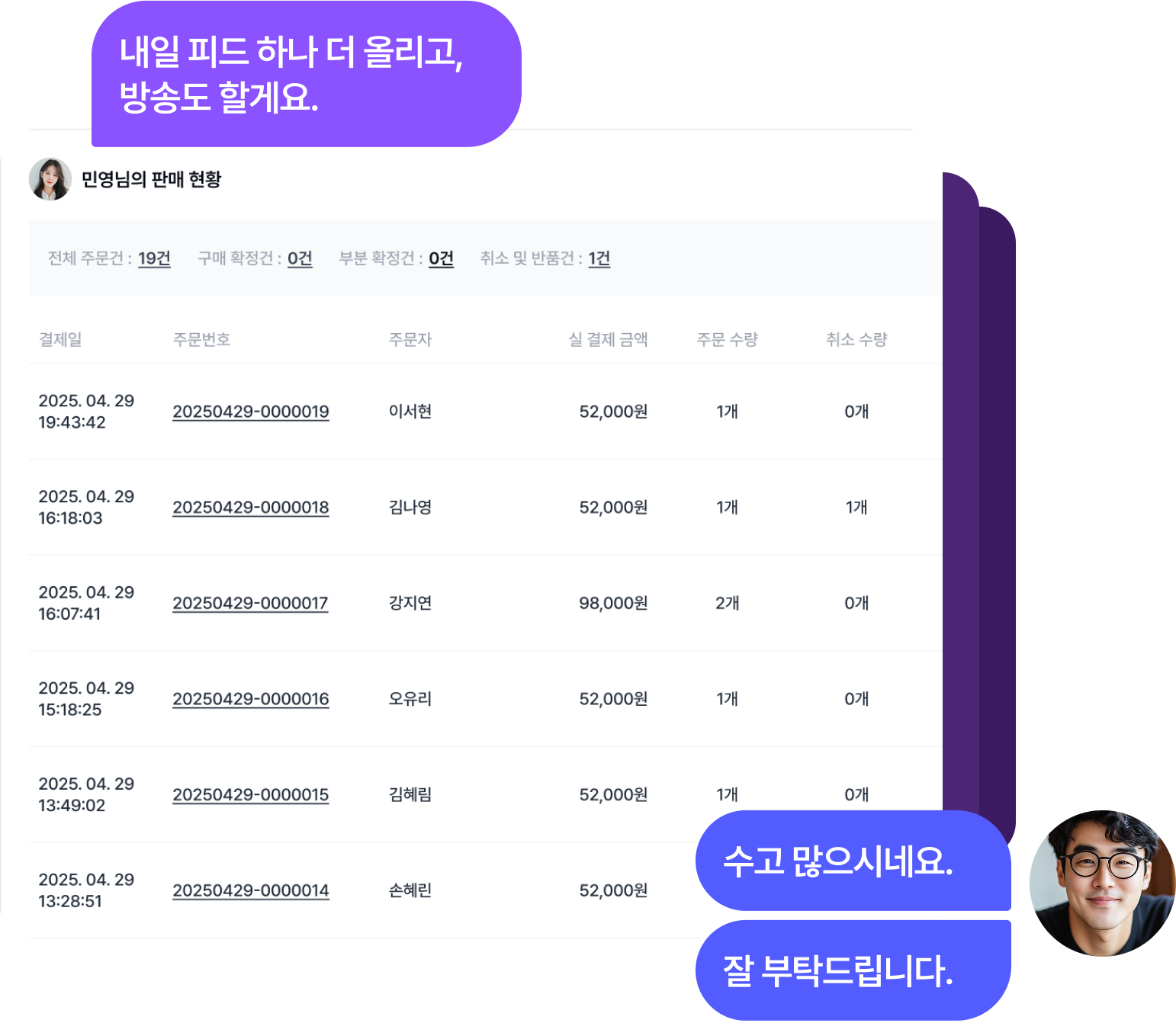 기간 판매 실적도 원할 때, 언제든지.